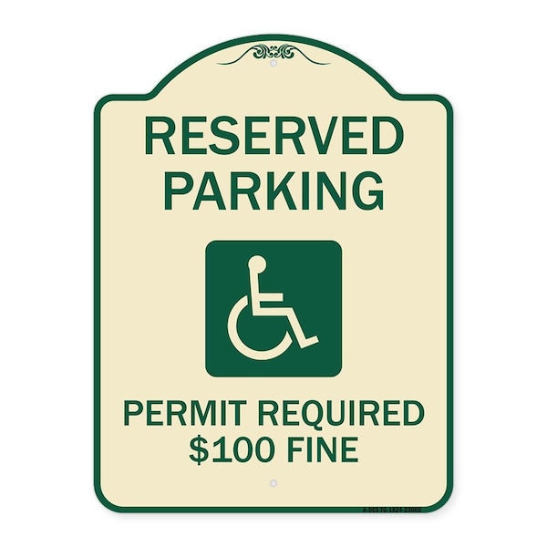 Signmission Reserved Parking Permit Required $100 Fine Heavy-Gauge Aluminum Sign, 24" x 18", TG-1824-23060 A-DES-TG-1824-23060 - main